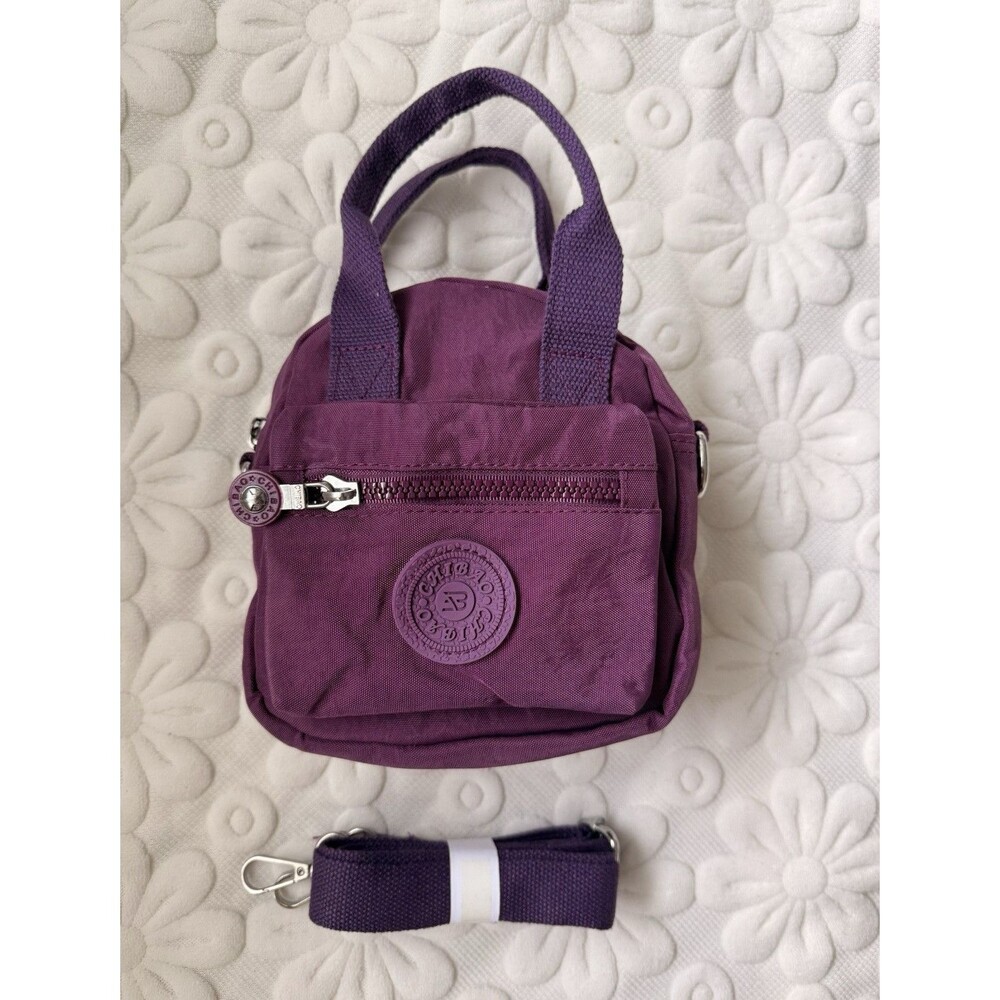 Chibao Purple Mini Satchel Top Handle Bag Adjustable Strap Zip Pockets Lined